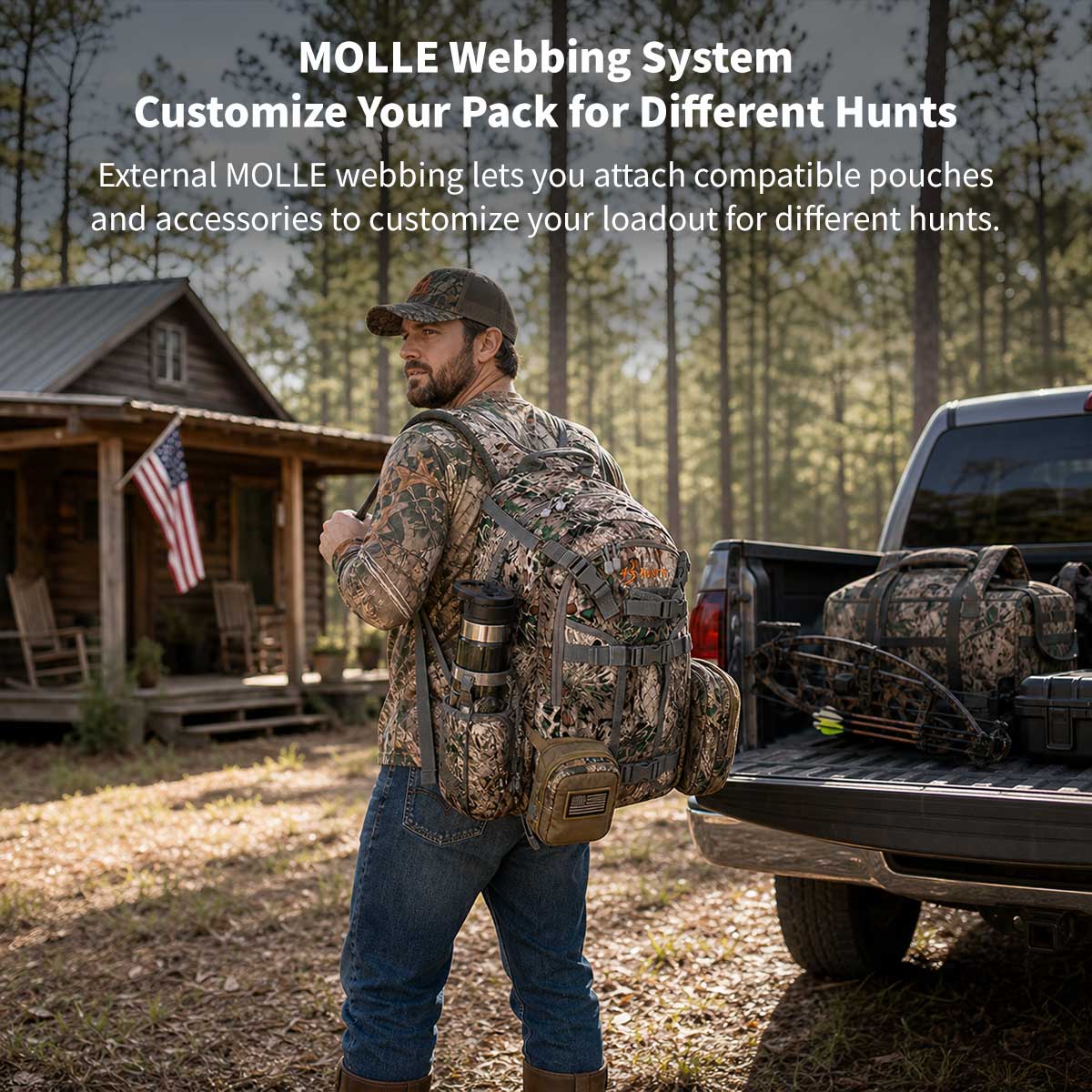 Waterproof Camo Hunting Backpack – Rifle & Bow Holder, 1.40 kg(3.08 lb) | Traverseon