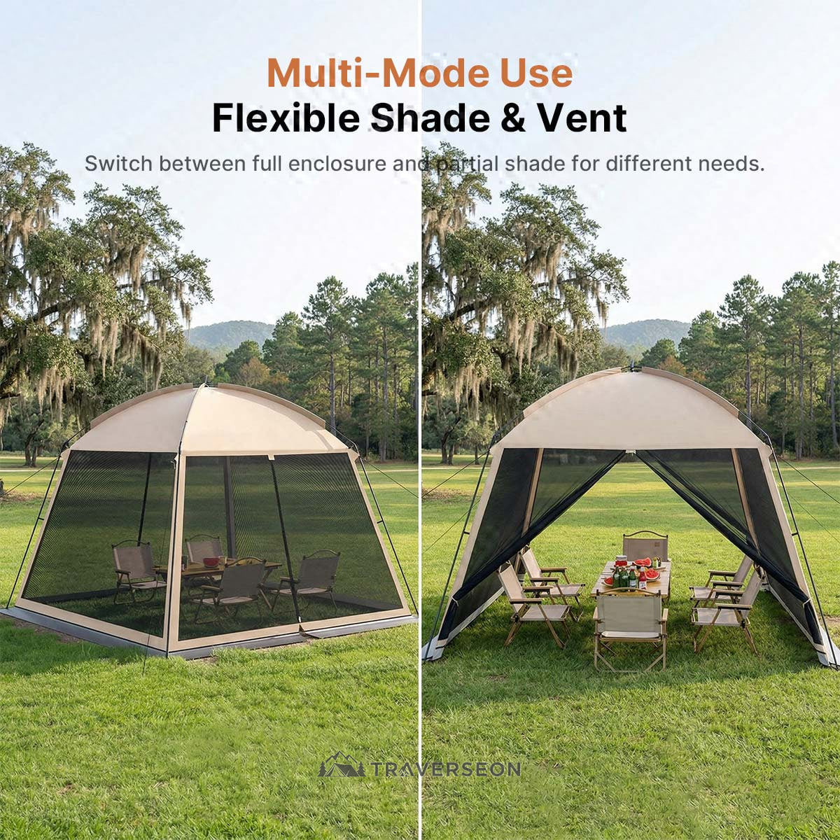6-10 Person Portable Camping Screen Tent - UV & Bug Proof Canopy Shelter | Traverseon
