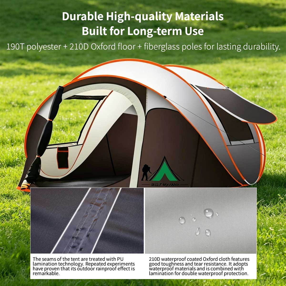 Automatic Pop-up Camping Tent – 3-8 Person Waterproof Instant Setup Shelter with Porch | Traverseon