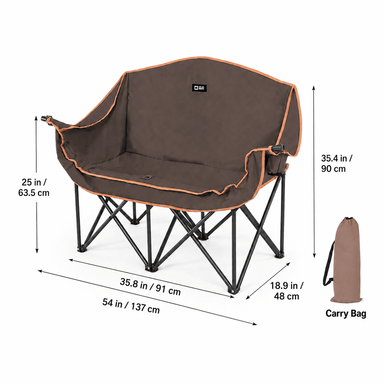 Double Camping Chair – 440lbs Heavy Duty with Cup Holder for Outdoor Camping| Traverseon