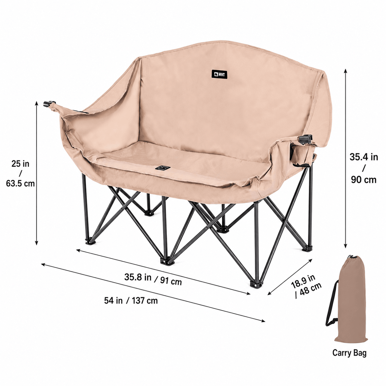 Double Camping Chair – 440lbs Heavy Duty with Cup Holder for Outdoor Camping| Traverseon