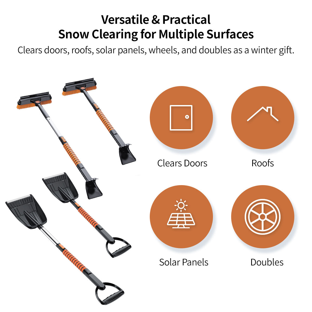 5-in-1 Car Snow Shovel & Ice Scraper - 180° Rotating, Extendable & Paint-Safe for Sedan, SUV, Truck| Traverseon
