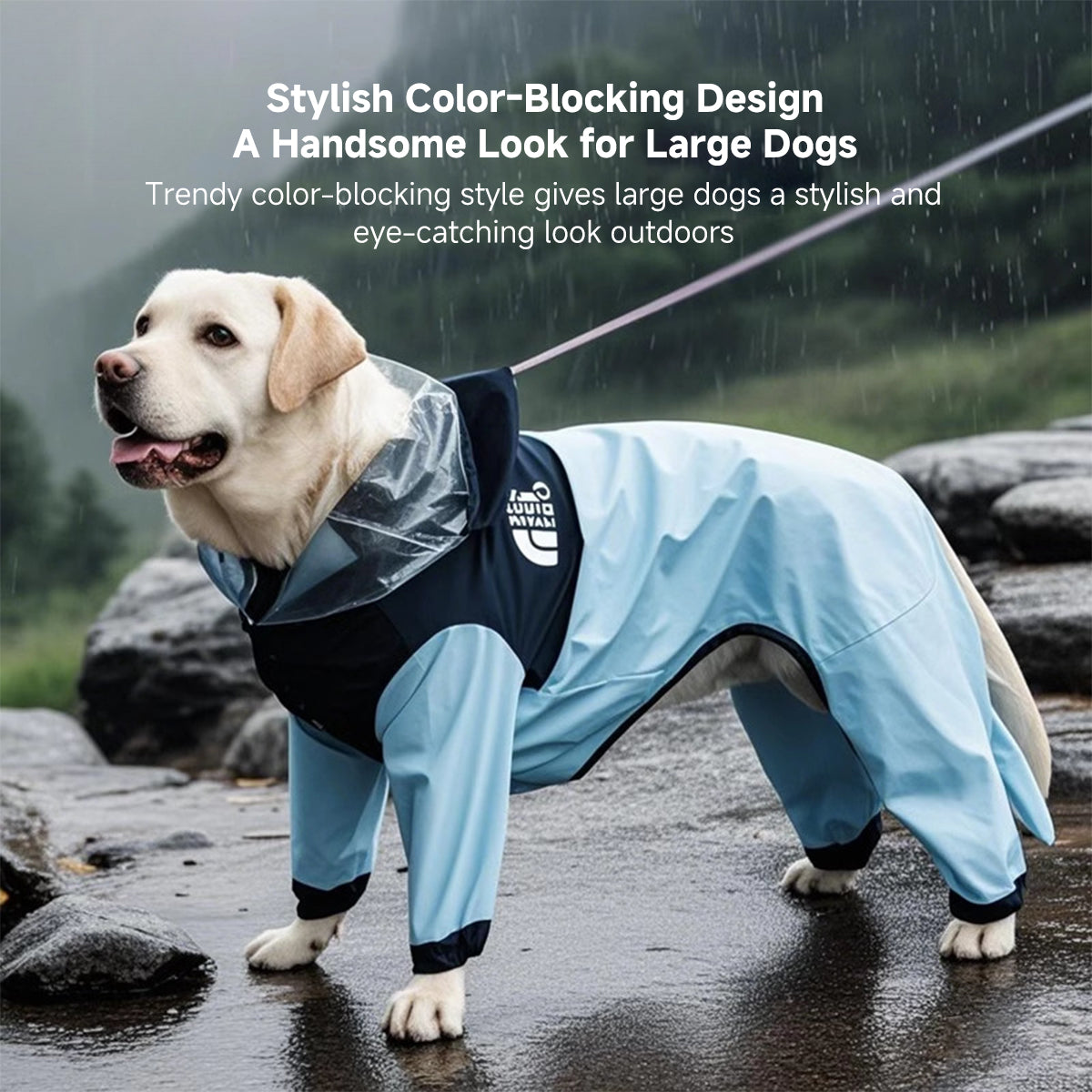 Breathable Large Dog Raincoat with Visor - U-Belly, 15000mm Waterproof, 3XL-8XL (25-88 lbs) | Traverseon