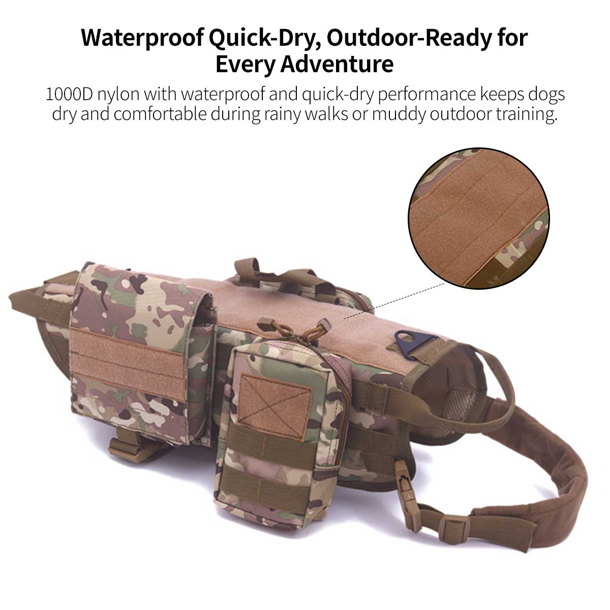 Tactical Dog Vest Harness – Adjustable, Pouches, Handle, for Hiking Training | Traverseon