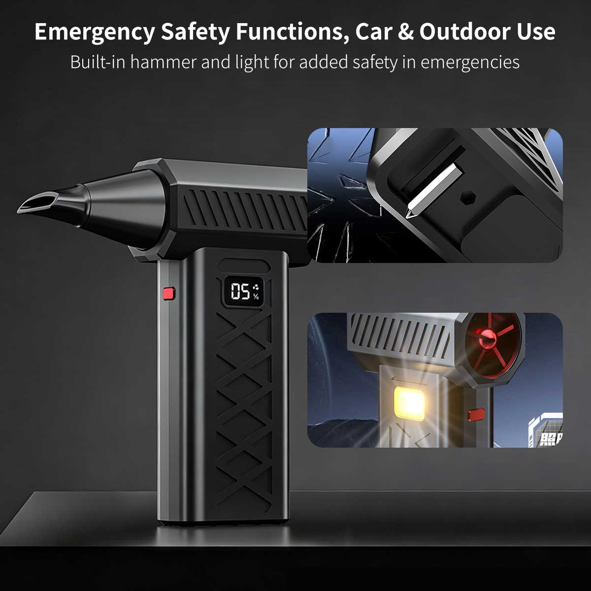 6-Speed Turbo Violence Fan, 2-in-1 Blow & Suction, 6000mAh Portable Blower with Emergency Tools|Traverseon