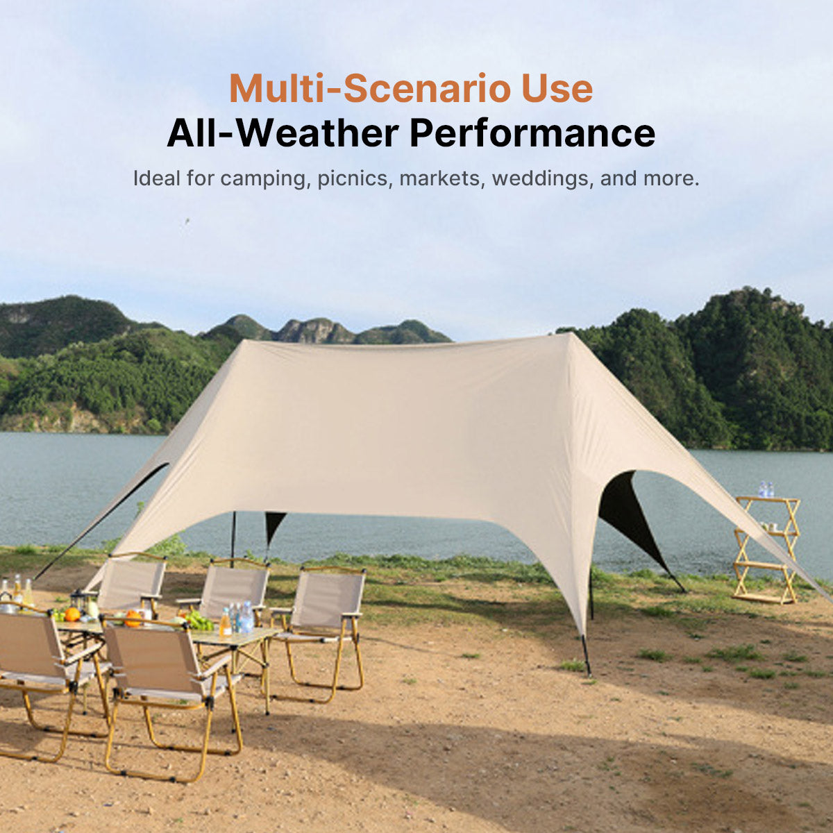 StormLock™ Hex Shelter — 360° Rainproof, 6-Point Stable, 2.6m Tall Entry, All-Terrain Portable | Traverseon