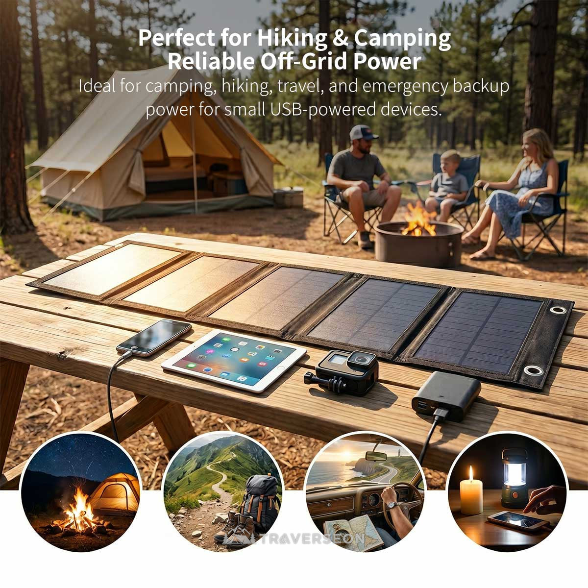 20W Foldable Solar Panel – Portable USB Charger for Camping | Traverseon