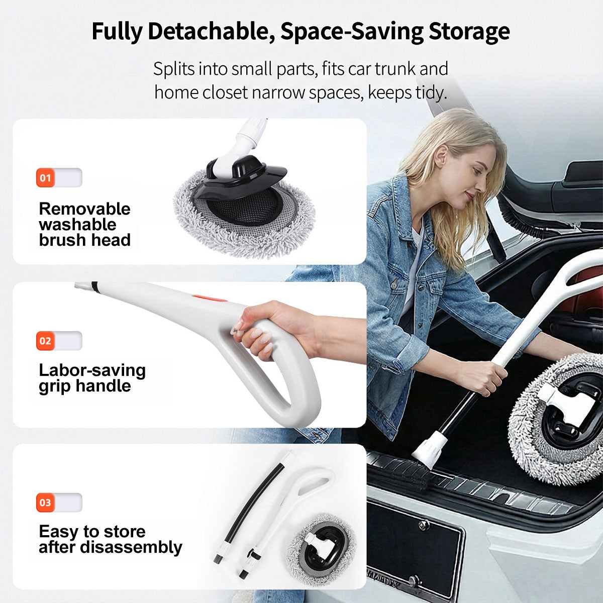 Car Wash Mop – 180° Head, Curved Ergonomic Handle for Scratch-Free Cleaning | Traverseon