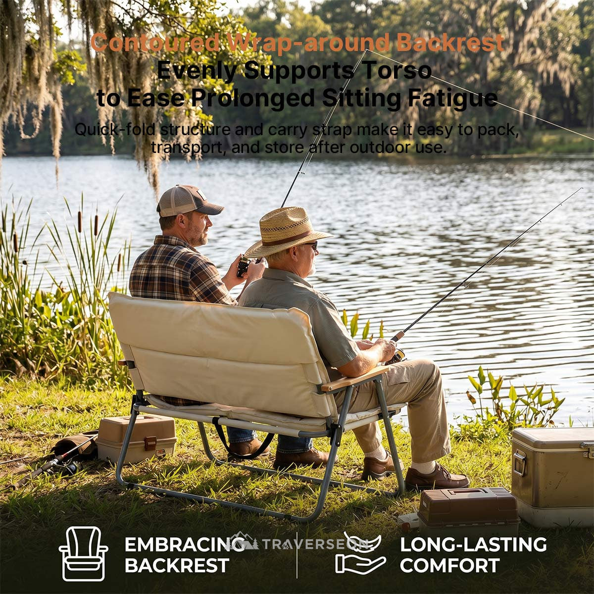 2-Person Padded Camping Loveseat – Foldable Outdoor Chair | Traverseon