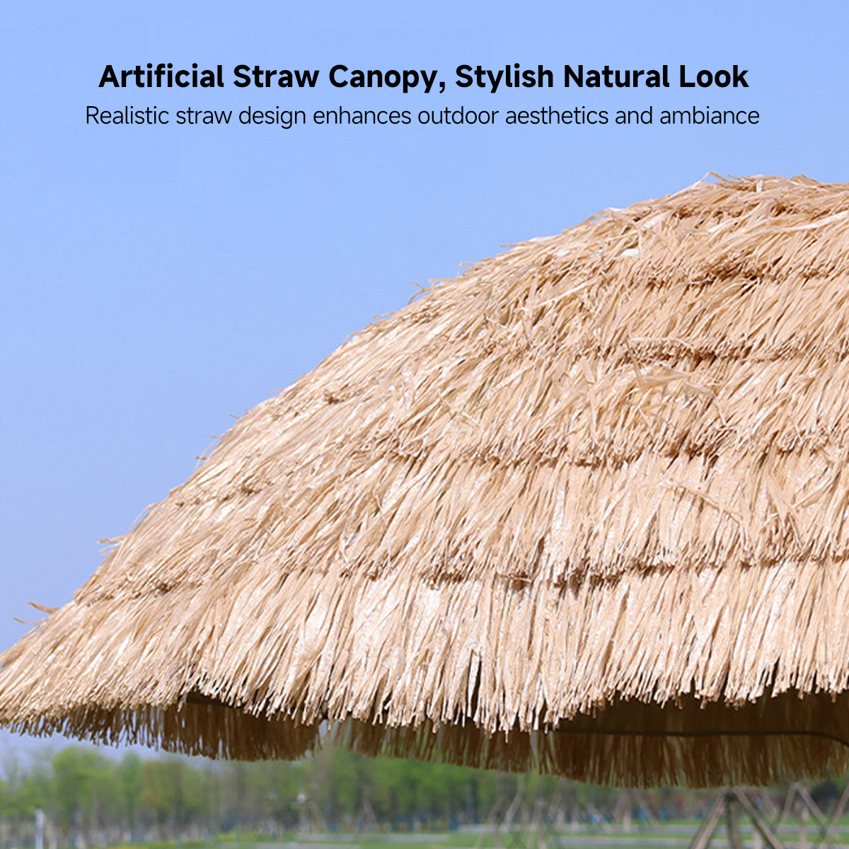 Straw Patio Umbrella – 2M/2.4M DoubleTop Anti-Pinch Tiltable Waterproof Deck Backyard Pool Garden | Traverseon