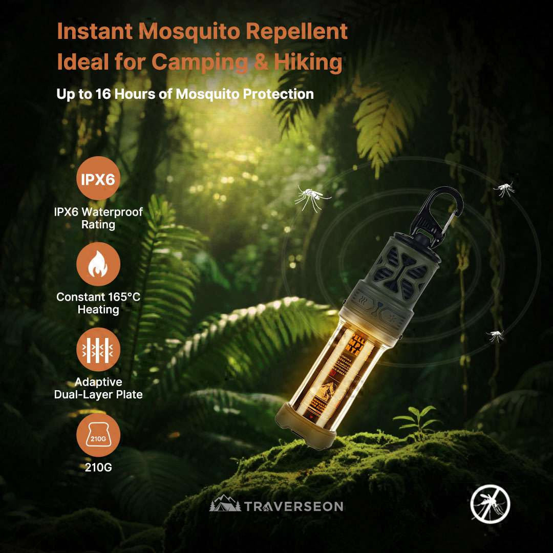 2-in-1 Mosquito Repellent Lamp, 16-Hr Protection for Camping & Hiking | Traverseon