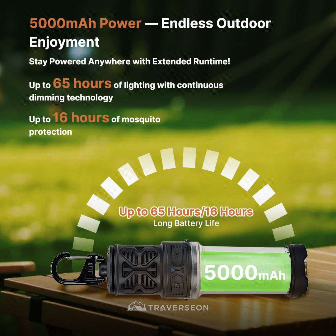 2-in-1 Mosquito Repellent Lamp, 16-Hr Protection for Camping & Hiking | Traverseon