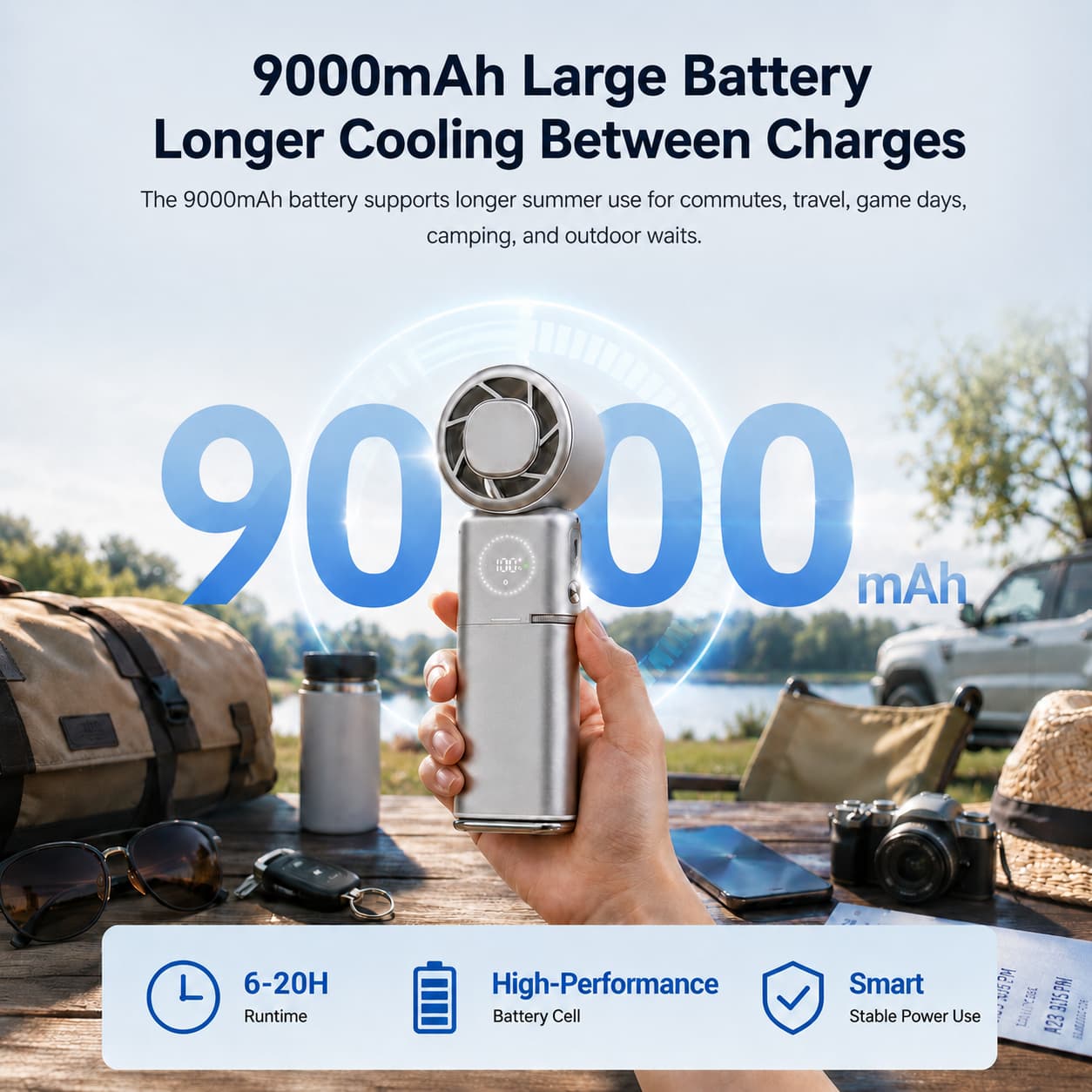 TEC Cooling Handheld Fan – 9000mAh Rechargeable Fan with Power Bank | Traverseon