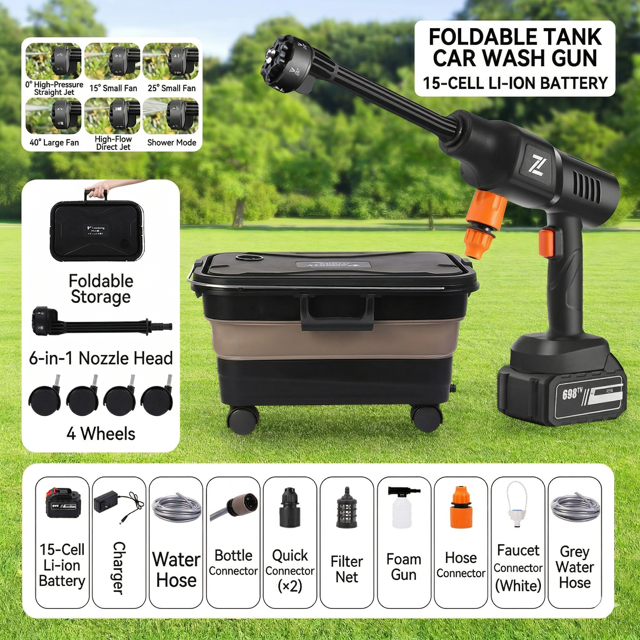 Portable Cordless Pressure Washer, 23L Tank, 6 Modes, All-Scene Cleaning | Traverseon