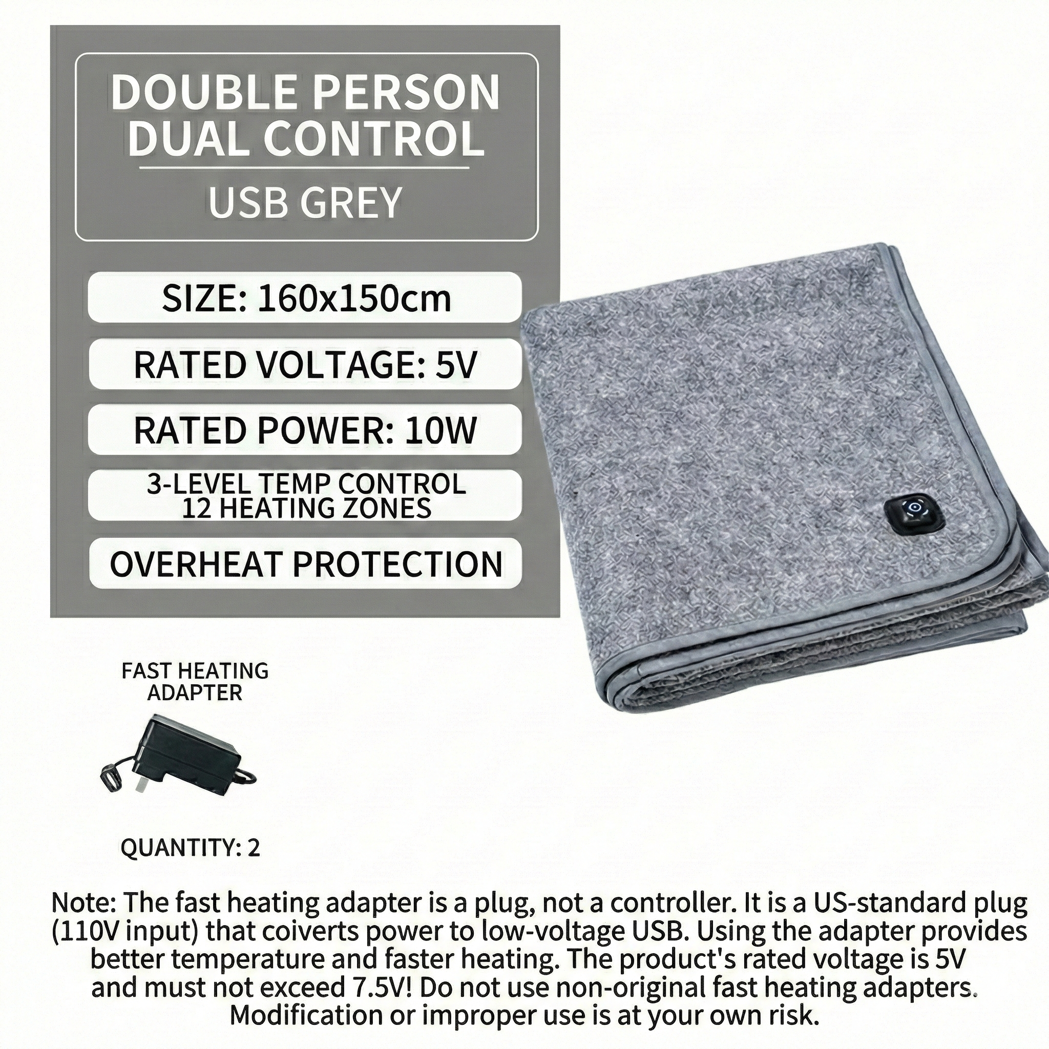 USB Rapid-Heating Electric Blanket – 3-Zone Low-Voltage Warmth Anywhere | Traverseon