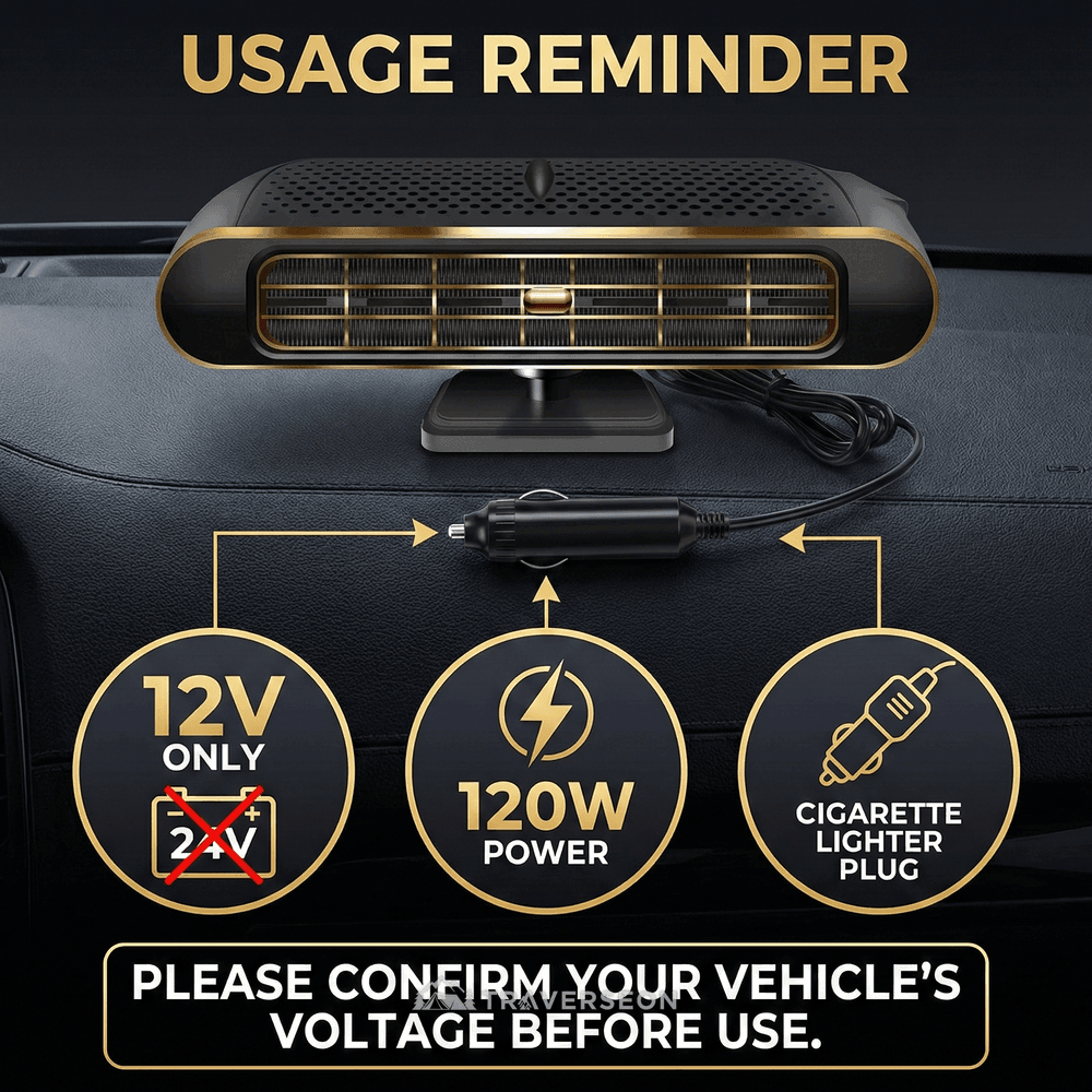 12V Portable Car Heater – Instant Heat & Fast Windshield Defogger | Traverseon
