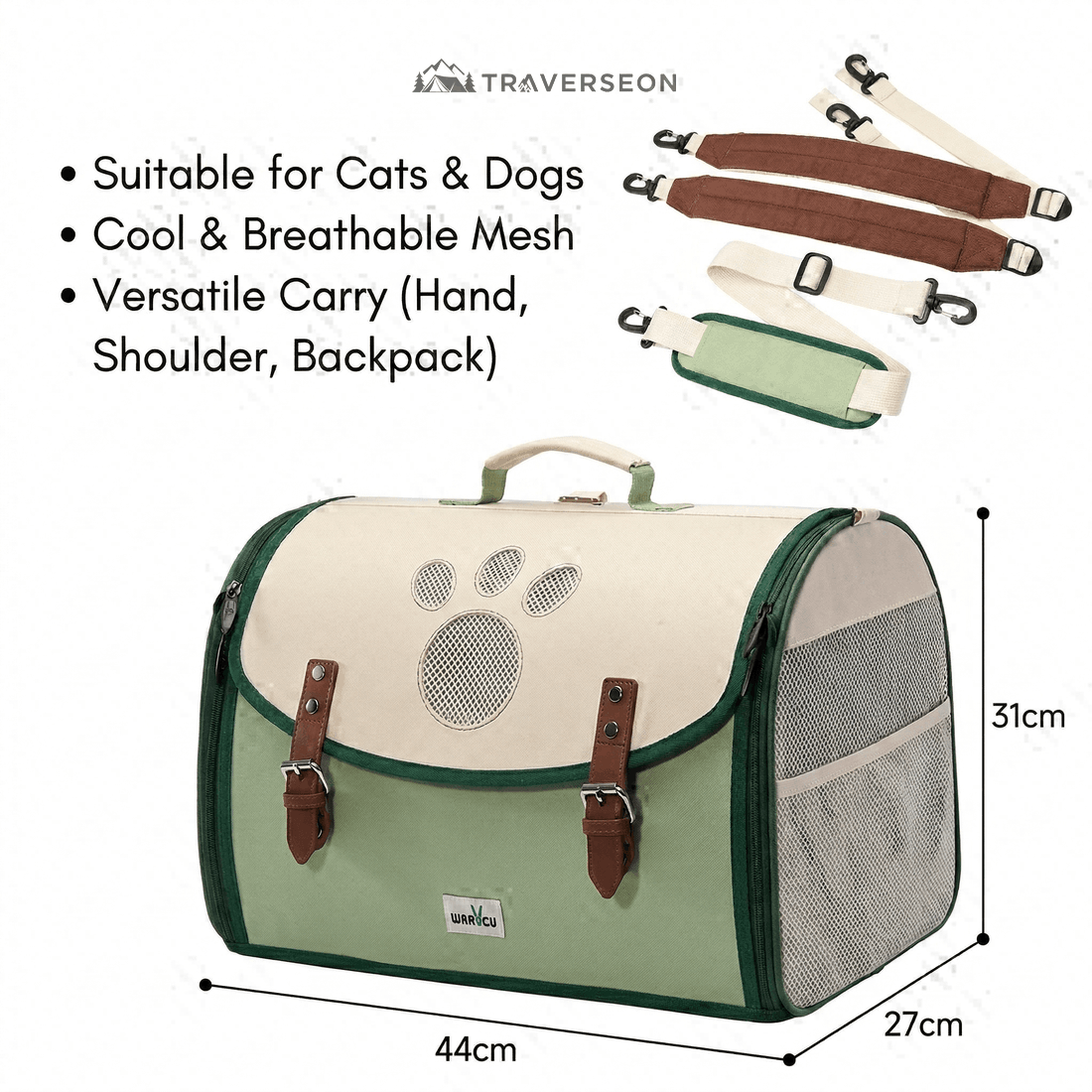 3-Way Anti-Escape Pet Carrier Backpack – Foldable Breathable Travel Bag for Cats & Small Dogs | Traverseon