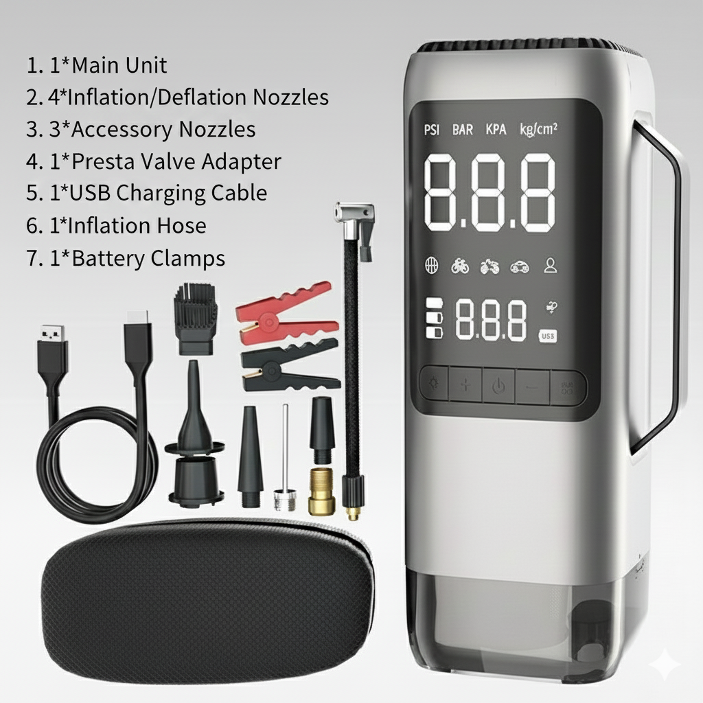 9-in-1 Car Emergency Tool – Jump Starter, Tire Inflator, Vacuum Cleaner | Traverseon