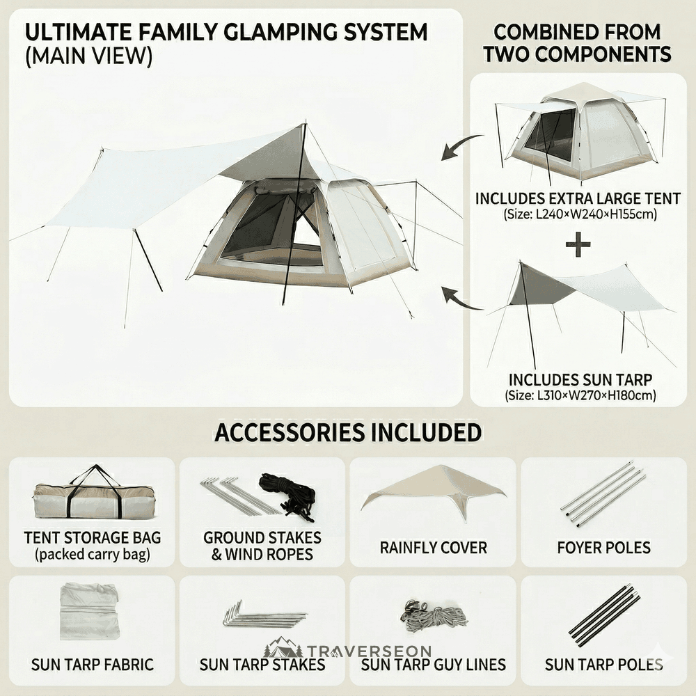 2-in-1 Automatic Pop Up Canopy & Camping Tent- Instant Setup,Versatile Shelter | Traverseon
