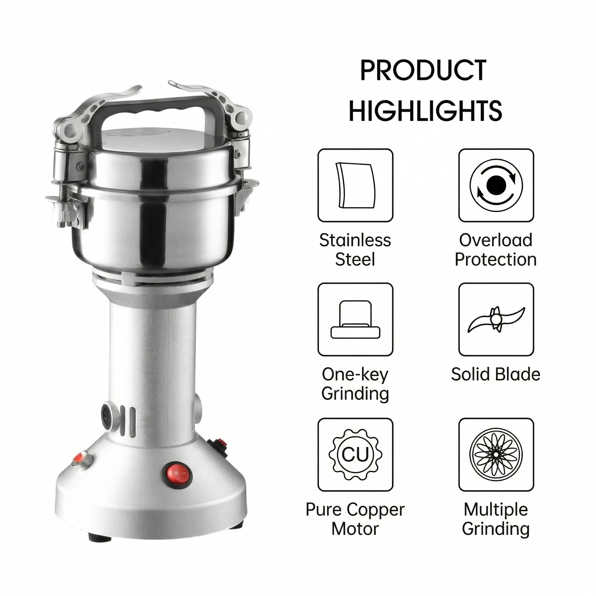 Upright Electric Grain Grinder – 850W/1500W High-Speed Stainless Steel Spice & Coffee Mill | Traverseon