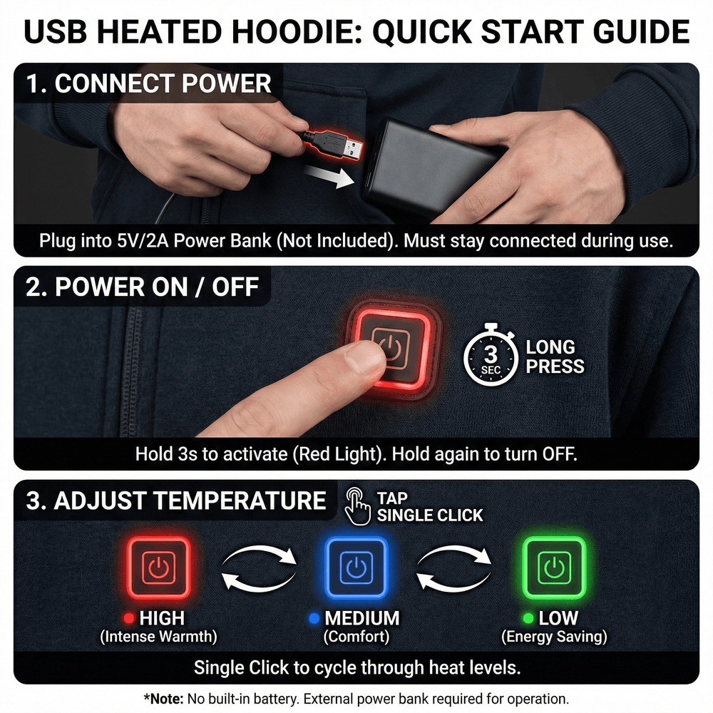 Heated Hoodie – USB Powered Pullover Sweatshirt, 3 Heat Levels | Traverseon