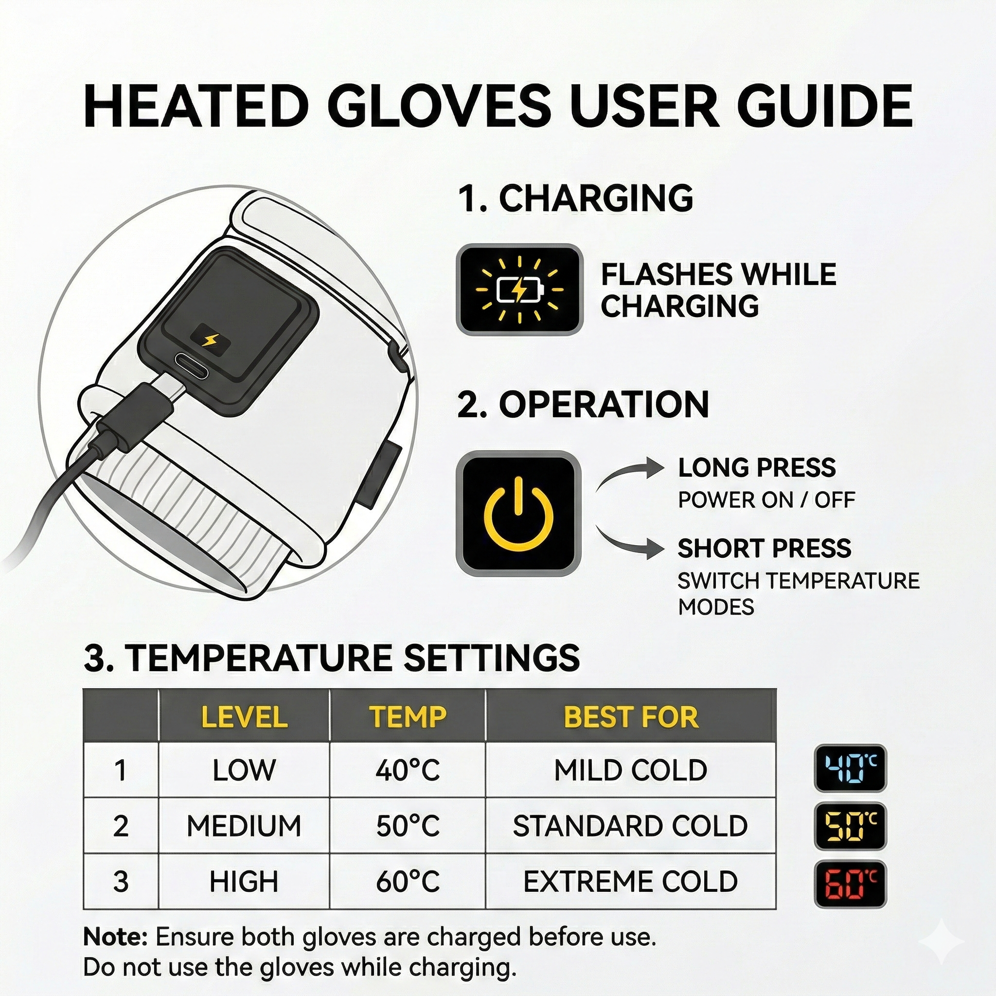 Smart Heated Gloves – 3-Second Rapid Heat, 3-Level 40–60 ℃ Warmth for Skiing, Cycling & Fishing | Traverseon