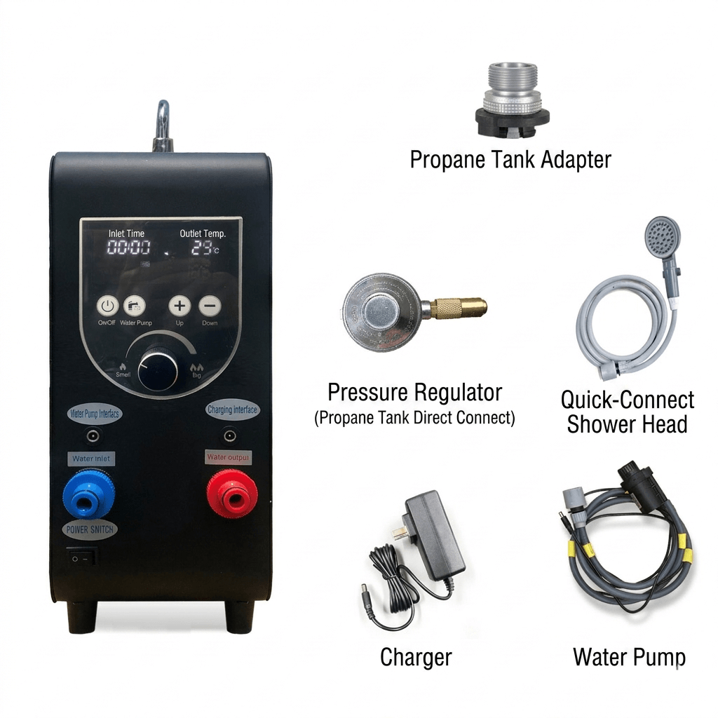 Portable Outdoor Water Heater with Instant 65°C Hot Water & 100-240V Universal Compatibility | Traverseon
