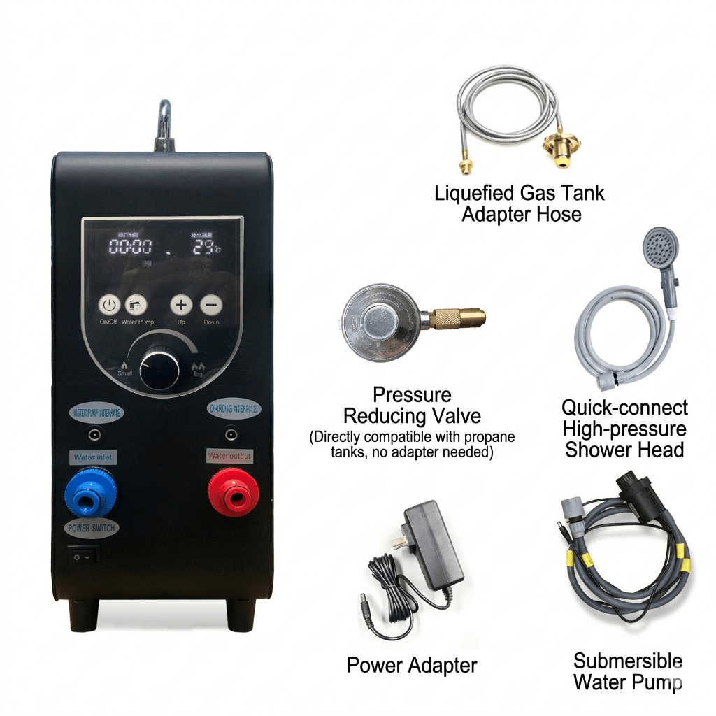 Portable Outdoor Water Heater with Instant 65°C Hot Water & 100-240V Universal Compatibility | Traverseon