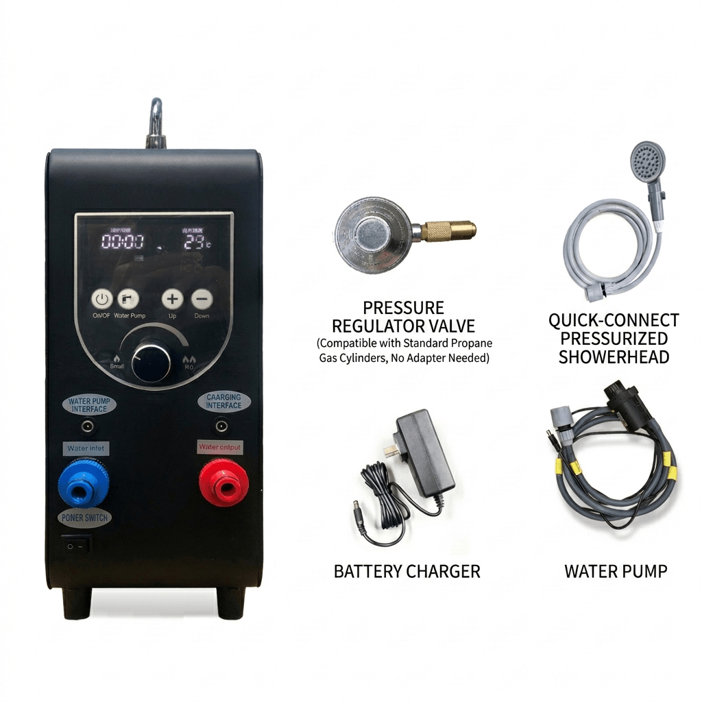 Portable Outdoor Water Heater with Instant 65°C Hot Water & 100-240V Universal Compatibility | Traverseon