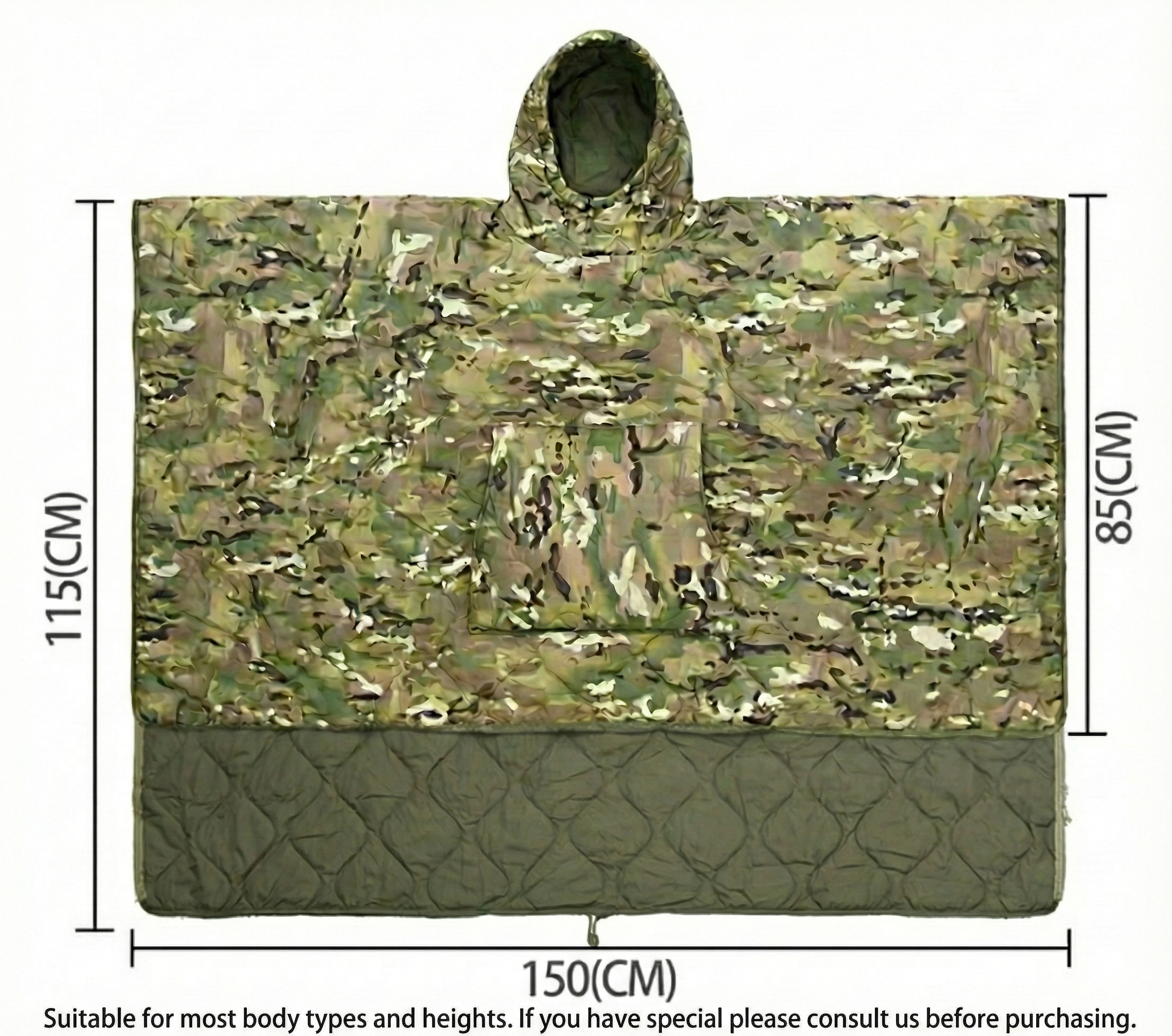 Camo Wearable Sleeping Poncho – Insulated, Packable, & Hunting-Ready
