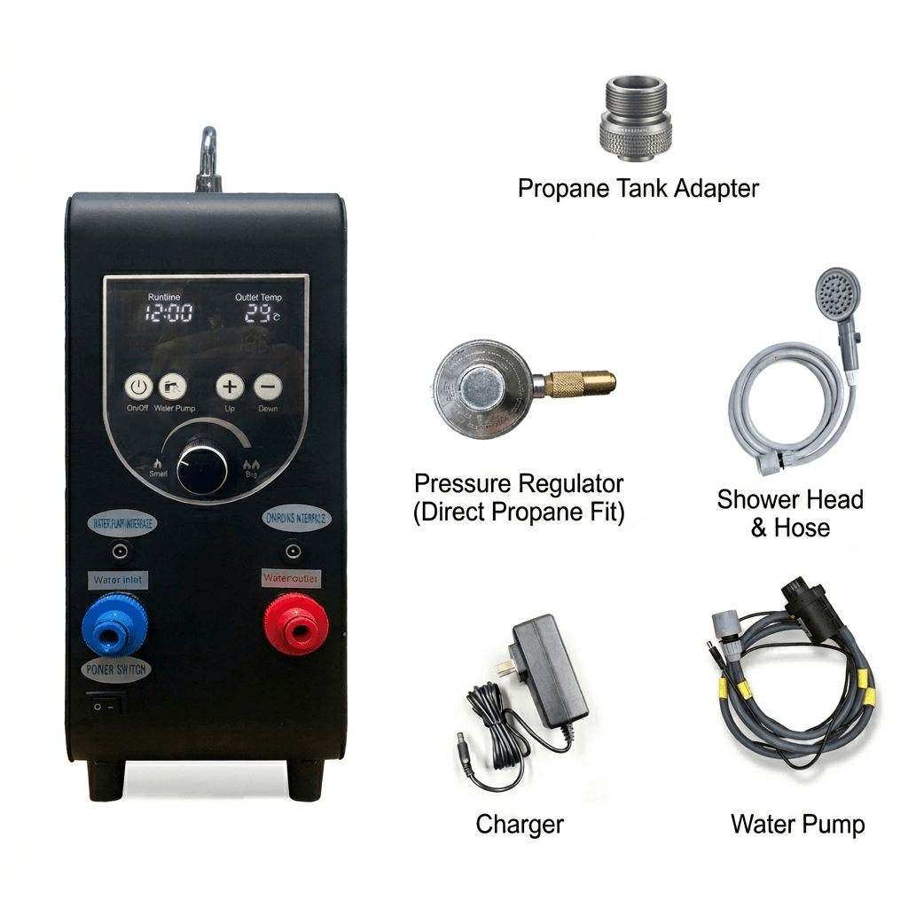 Portable Outdoor Water Heater with Instant 65°C Hot Water & 100-240V Universal Compatibility | Traverseon