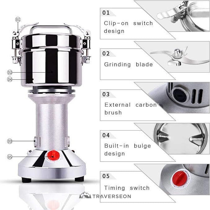 150g/350g Electric Kitchen Grinder – High-Speed Spice & Grain Mill | Traverseon