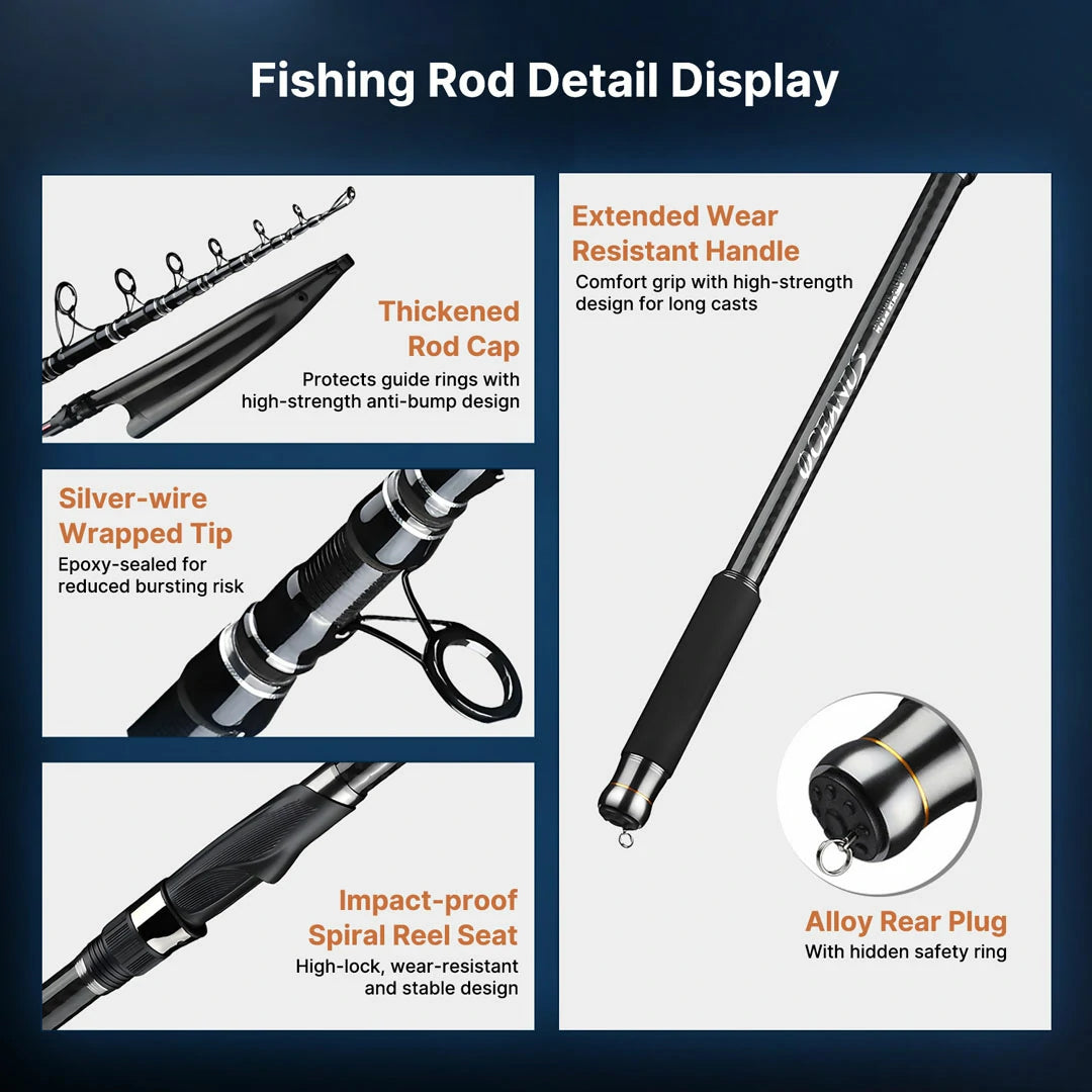 Saltwater Spinning Fishing Rod – 10kg Drag, Compact Carbon Fiber | Traverseon