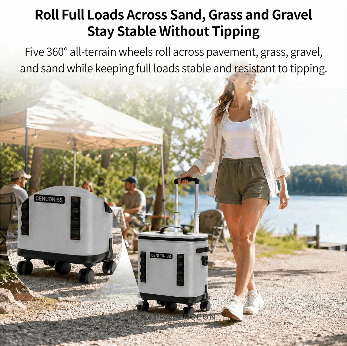 32L Rolling Soft Cooler – 72H Cold, Leakproof & Detachable Trolley | Traverseon