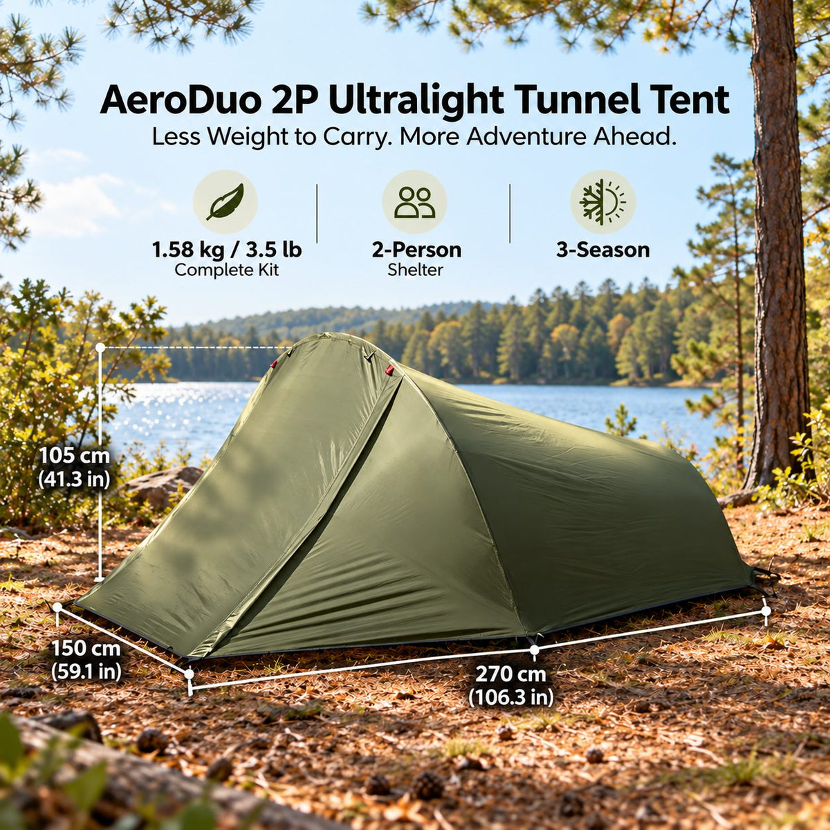 AeroDuo 2P Ultralight Tunnel Tent โ 1.58 kg Compact Shelter