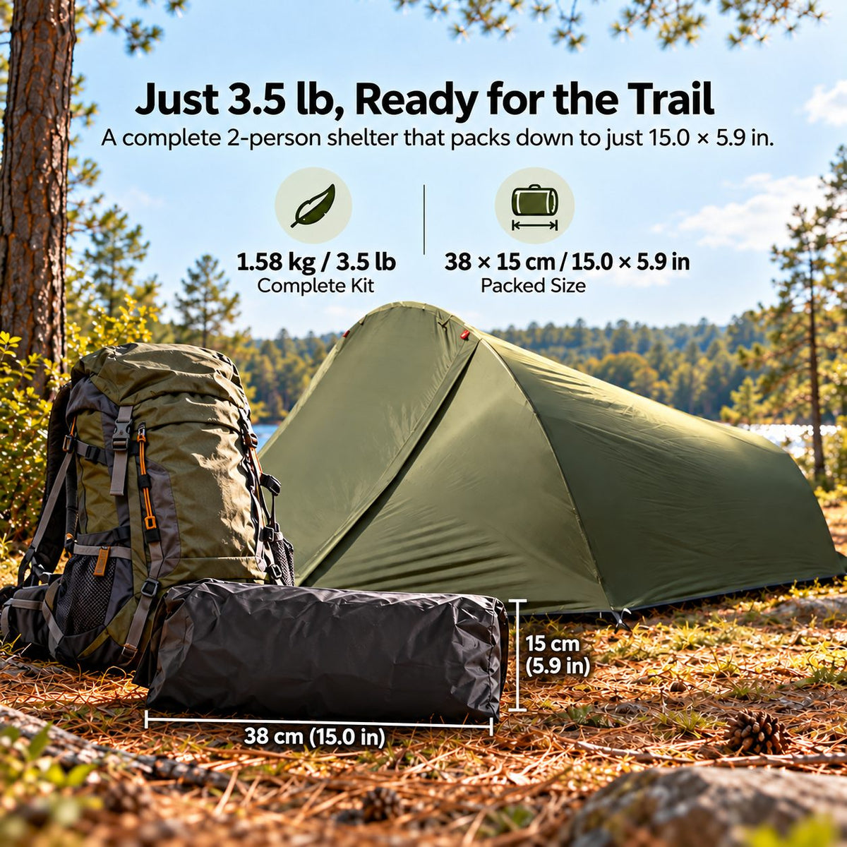 AeroDuo 2P Ultralight Tunnel Tent โ 1.58 kg Compact Shelter