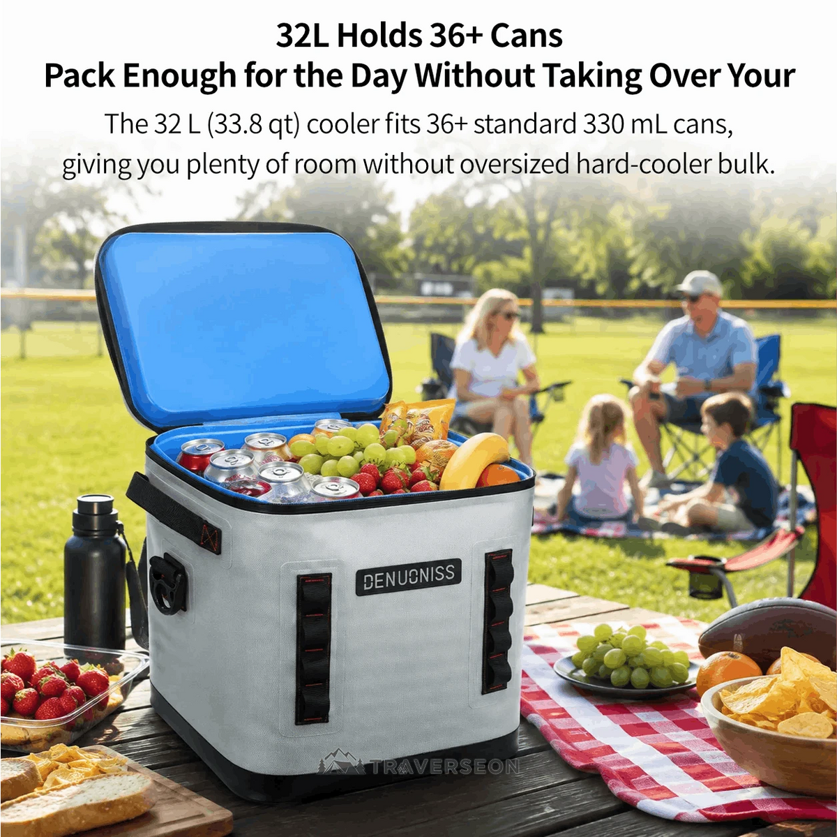 32L Rolling Soft Cooler – 72H Cold, Leakproof & Detachable Trolley | Traverseon