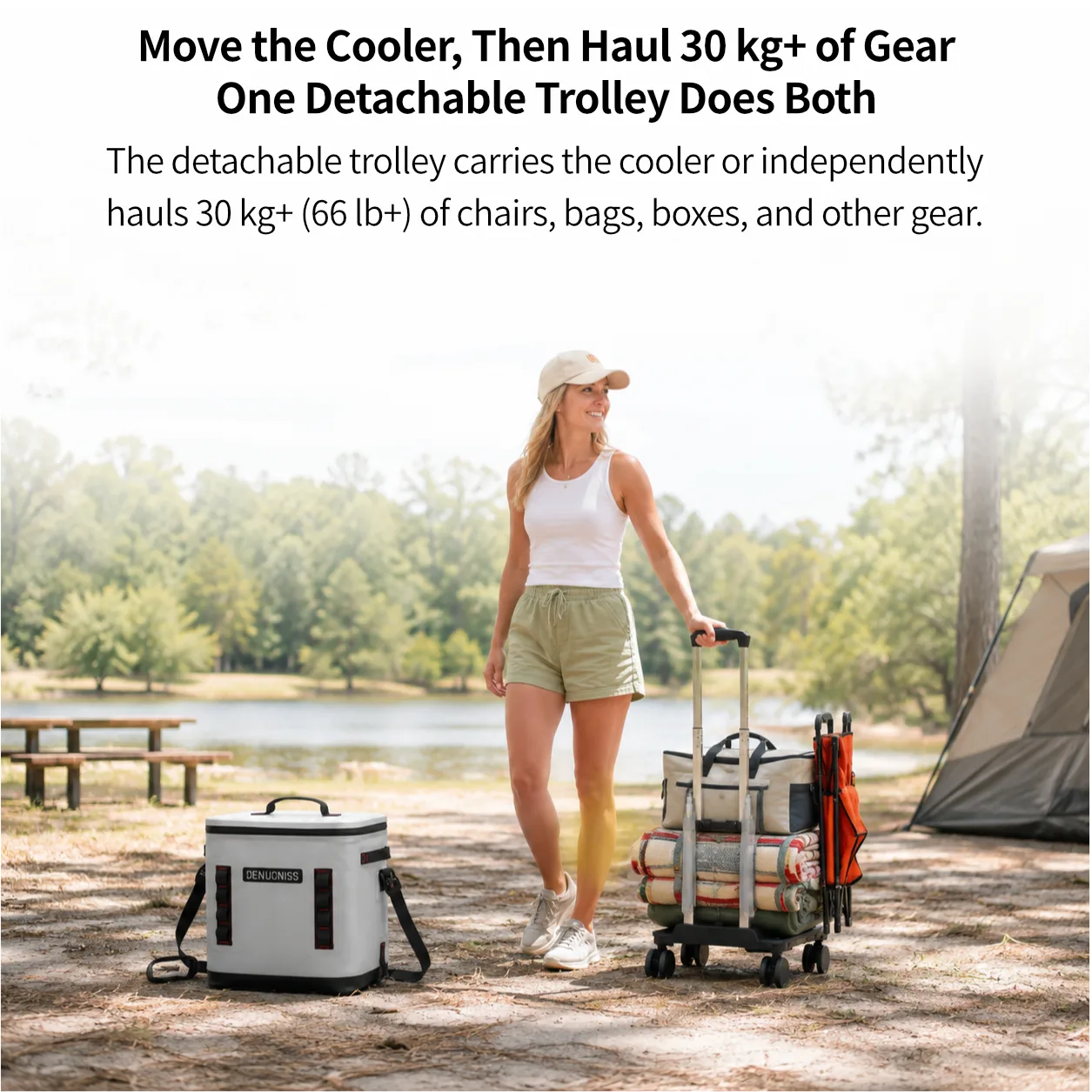 32L Rolling Soft Cooler – 72H Cold, Leakproof & Detachable Trolley | Traverseon