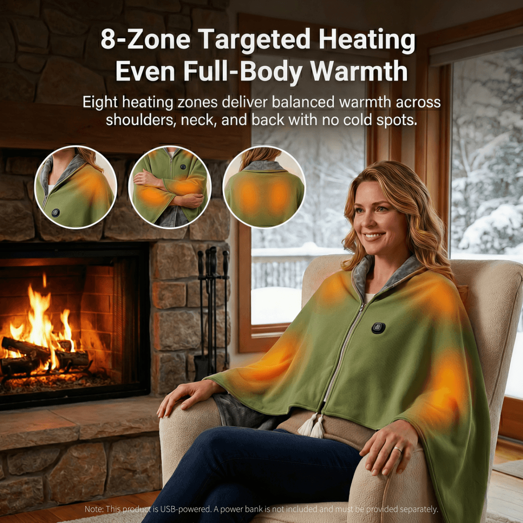 Heated Electric Blanket – Portable Shawl USB Heating Office Camping Car Outdoor | Traverseon
