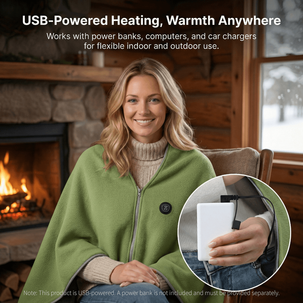 Heated Electric Blanket – Portable Shawl USB Heating Office Camping Car Outdoor | Traverseon
