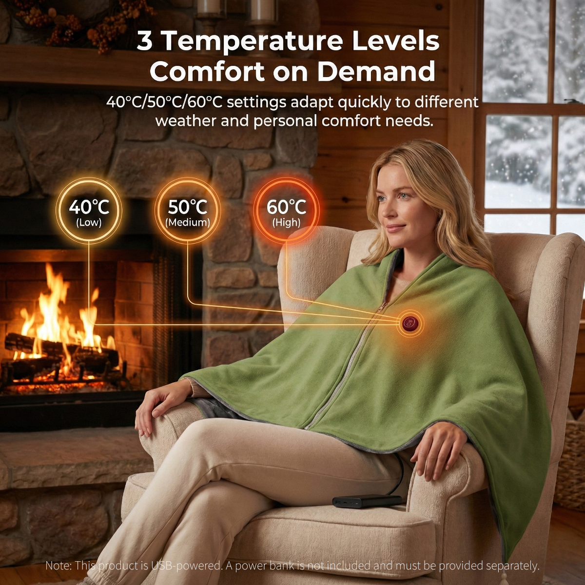 Heated Electric Blanket – Portable Shawl USB Heating Office Camping Car Outdoor | Traverseon