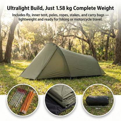 AeroDuo 2P Ultralight Tunnel Tent — 1.58 kg Compact Shelter