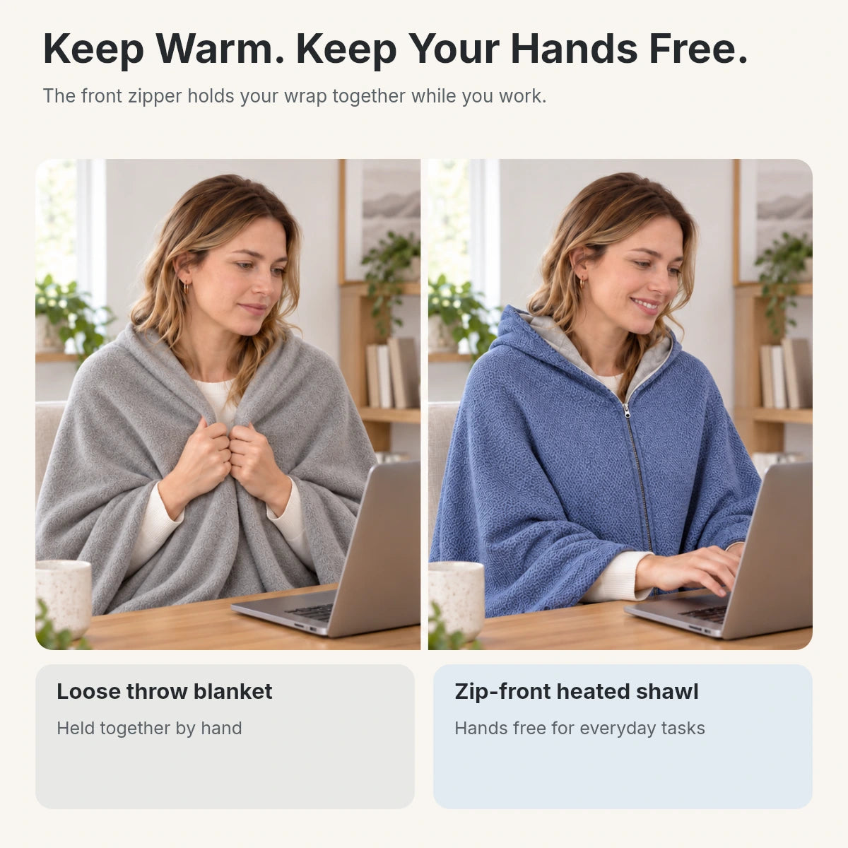 Cordless Graphene Heated Shawl – Hands-Free Wearable Warmth for Office & Home | Traverseon