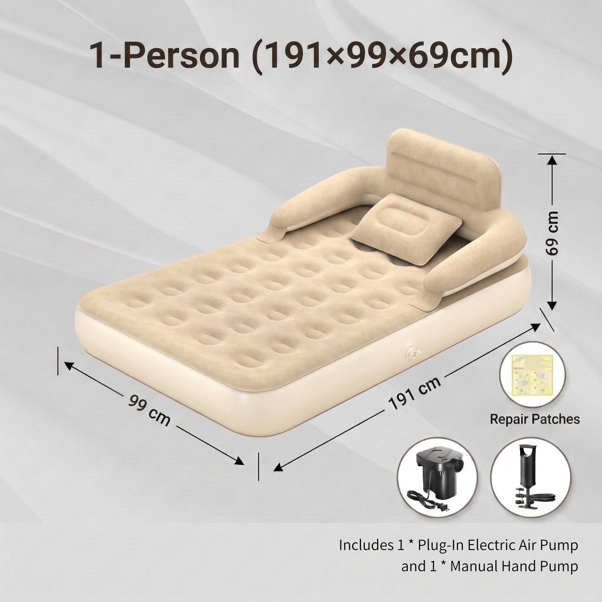 Air Mattress – Inflatable Bed Twin/Double Backrest Camping Outdoor | Traverseon