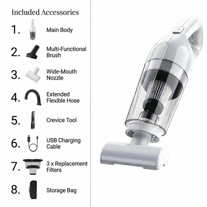 Cordless Handheld Pet Hair Vacuum – 4000Pa Strong Suction Cleaner with 4 Attachments | Traverseon