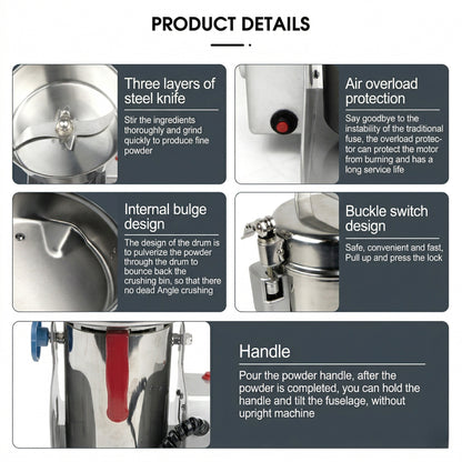 High-Speed Electric Grain Grinder – 32000 RPM Stainless Steel Commercial Spice & Herb Mill | Traverseon