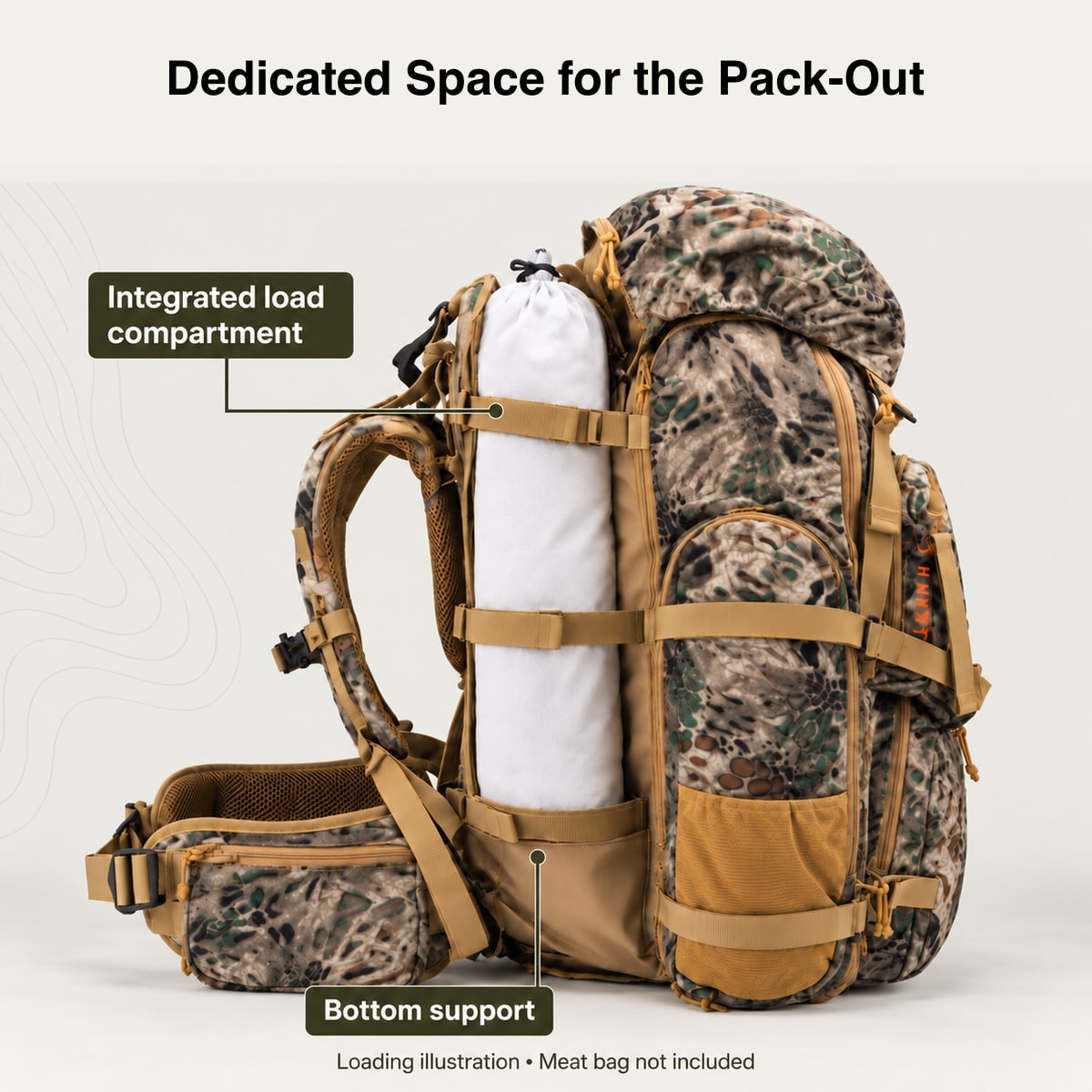 Traverseon 65.5 L/4000 cu in Load Reducing Camo Hunting Backpack With Rain Cover