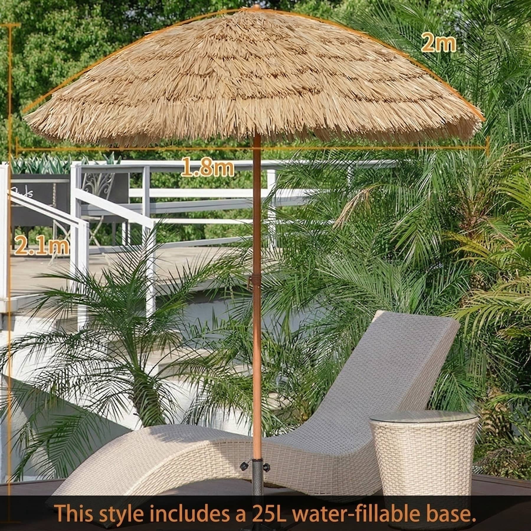 Straw Patio Umbrella – 2M/2.4M DoubleTop Anti-Pinch Tiltable Waterproof Deck Backyard Pool Garden | Traverseon
