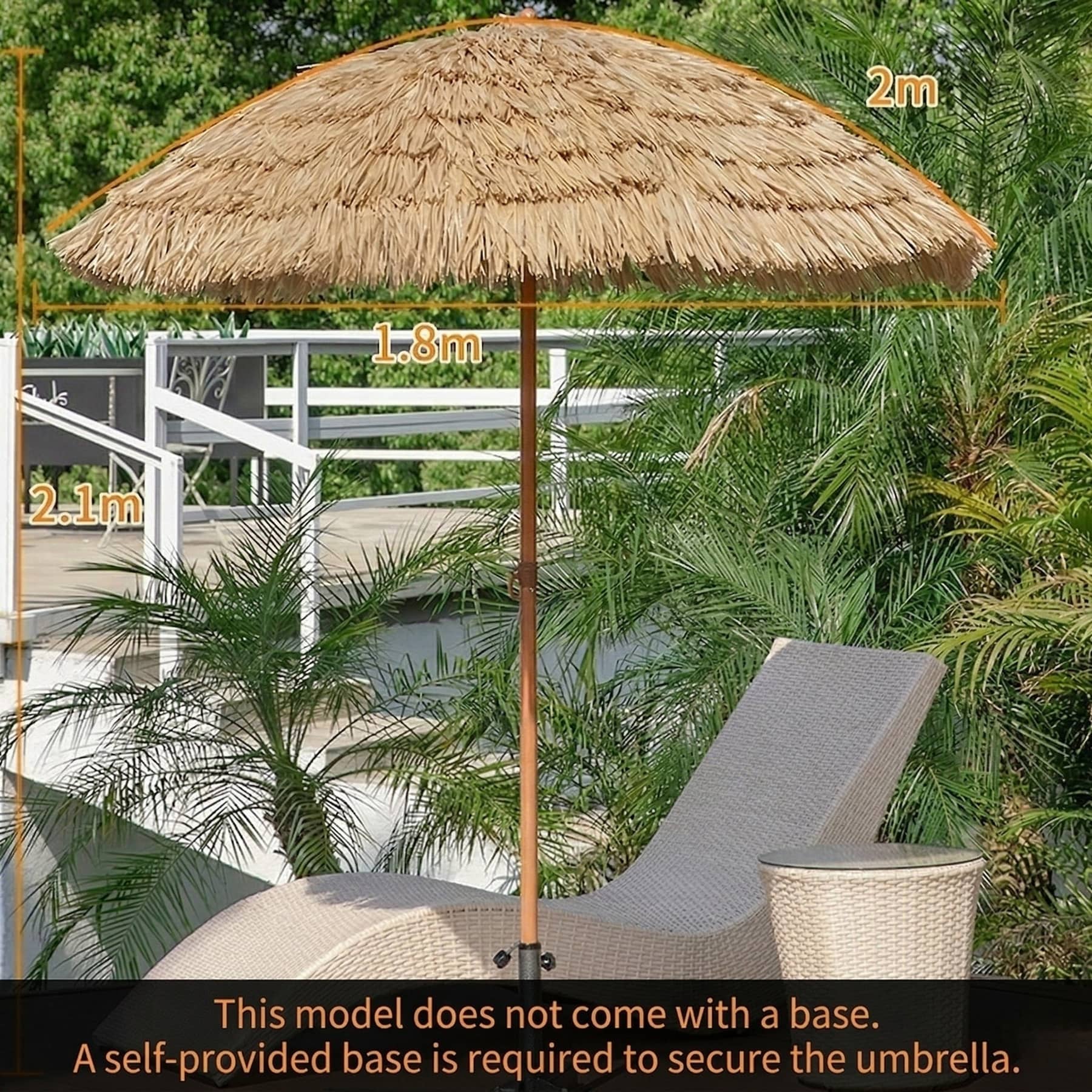 Straw Patio Umbrella – 2M/2.4M DoubleTop Anti-Pinch Tiltable Waterproof Deck Backyard Pool Garden | Traverseon