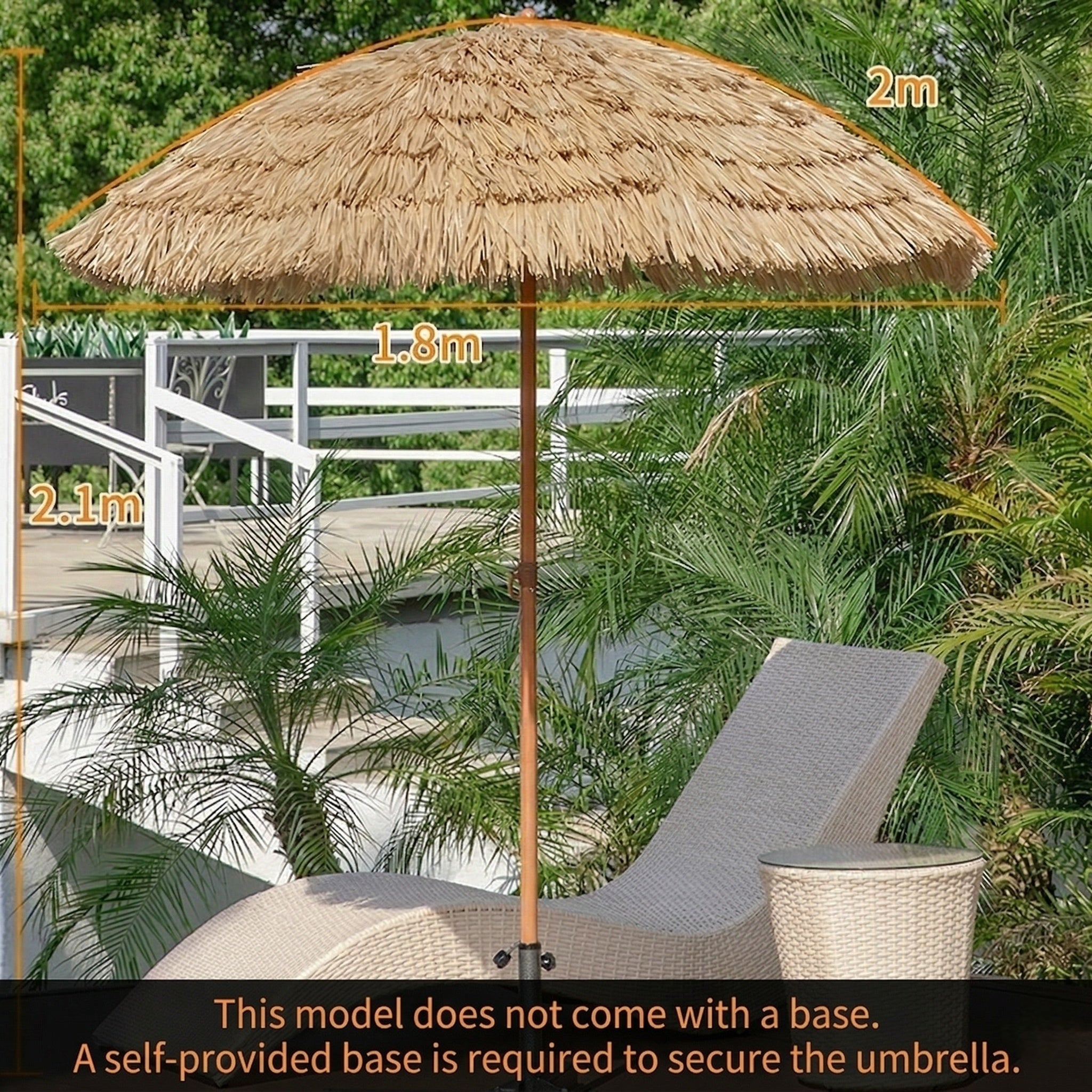 Straw Patio Umbrella – 2M/2.4M DoubleTop Anti-Pinch Tiltable Waterproof Deck Backyard Pool Garden | Traverseon